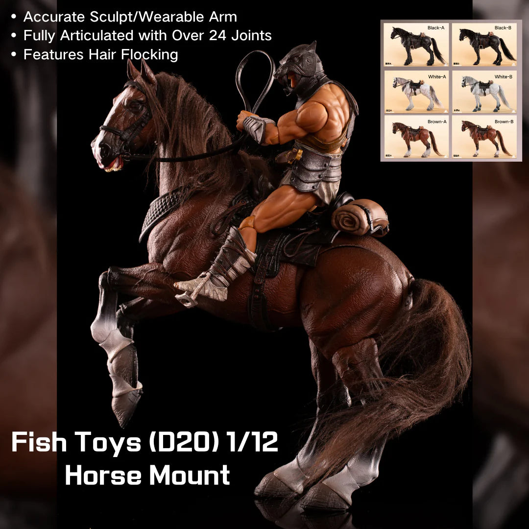 Fish Toys D20 1/12 Horse Mount Black/White/Brown For 1/12 7in figures (In Stock)