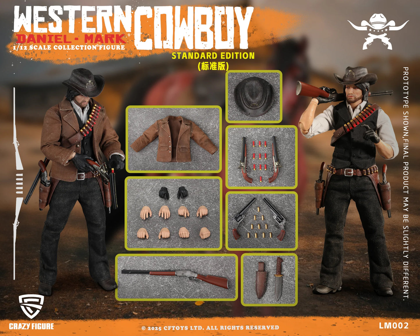 (Pre-Order) Crazyfigure 1/12 Western Cowboy Daniel Mark action figure LM002 Standard and Deluxe