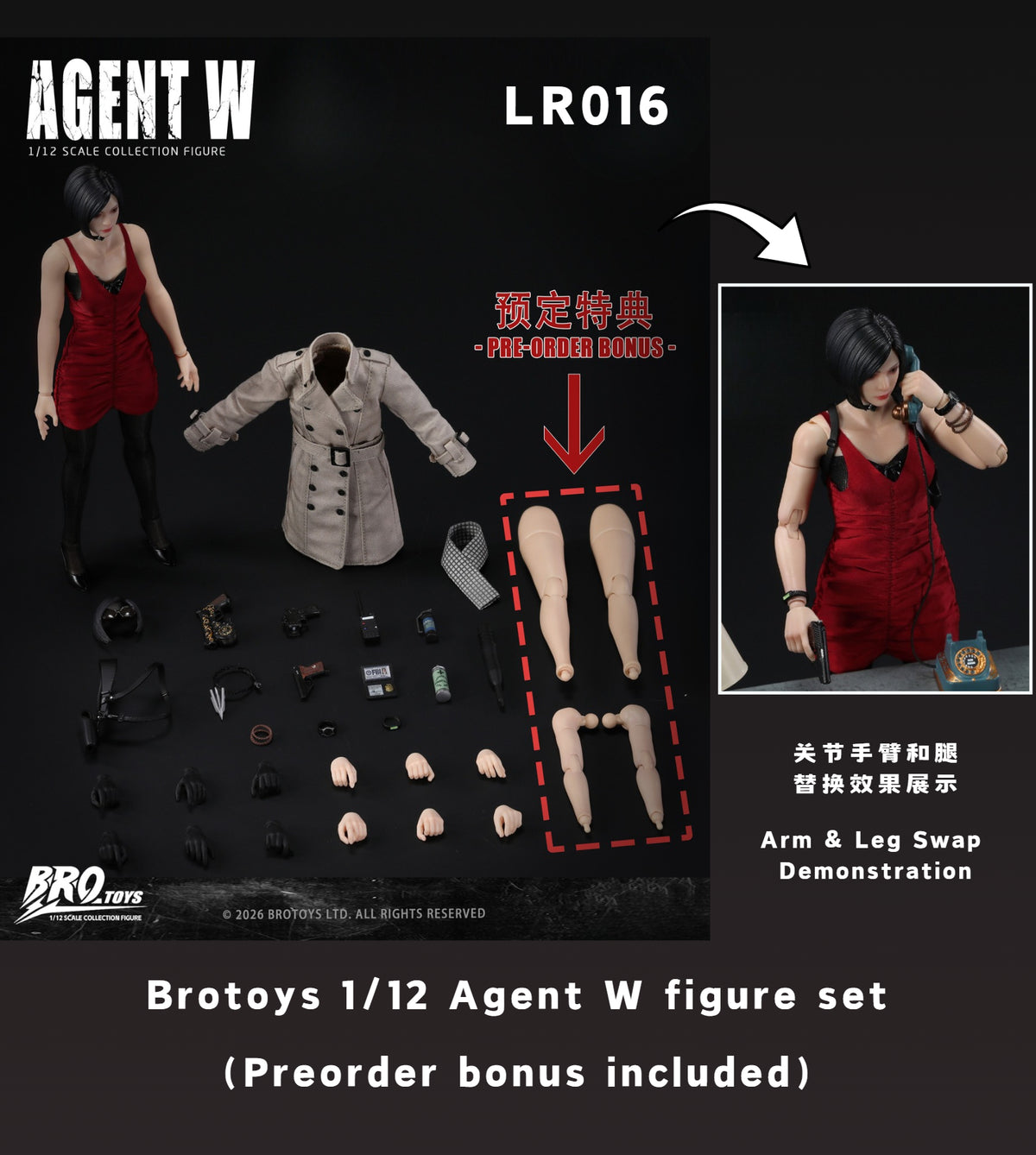 (Pre-Order) Brotoys 1/12 Agent W LR016 action figure with bonus and office DLC diorama