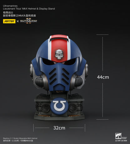 (Pre-Order) Warhammer 40k Ultramarines Lieutenant Titus' MKX Helmet & Display Stand