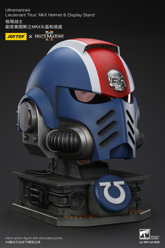(Pre-Order) Warhammer 40k Ultramarines Lieutenant Titus' MKX Helmet & Display Stand