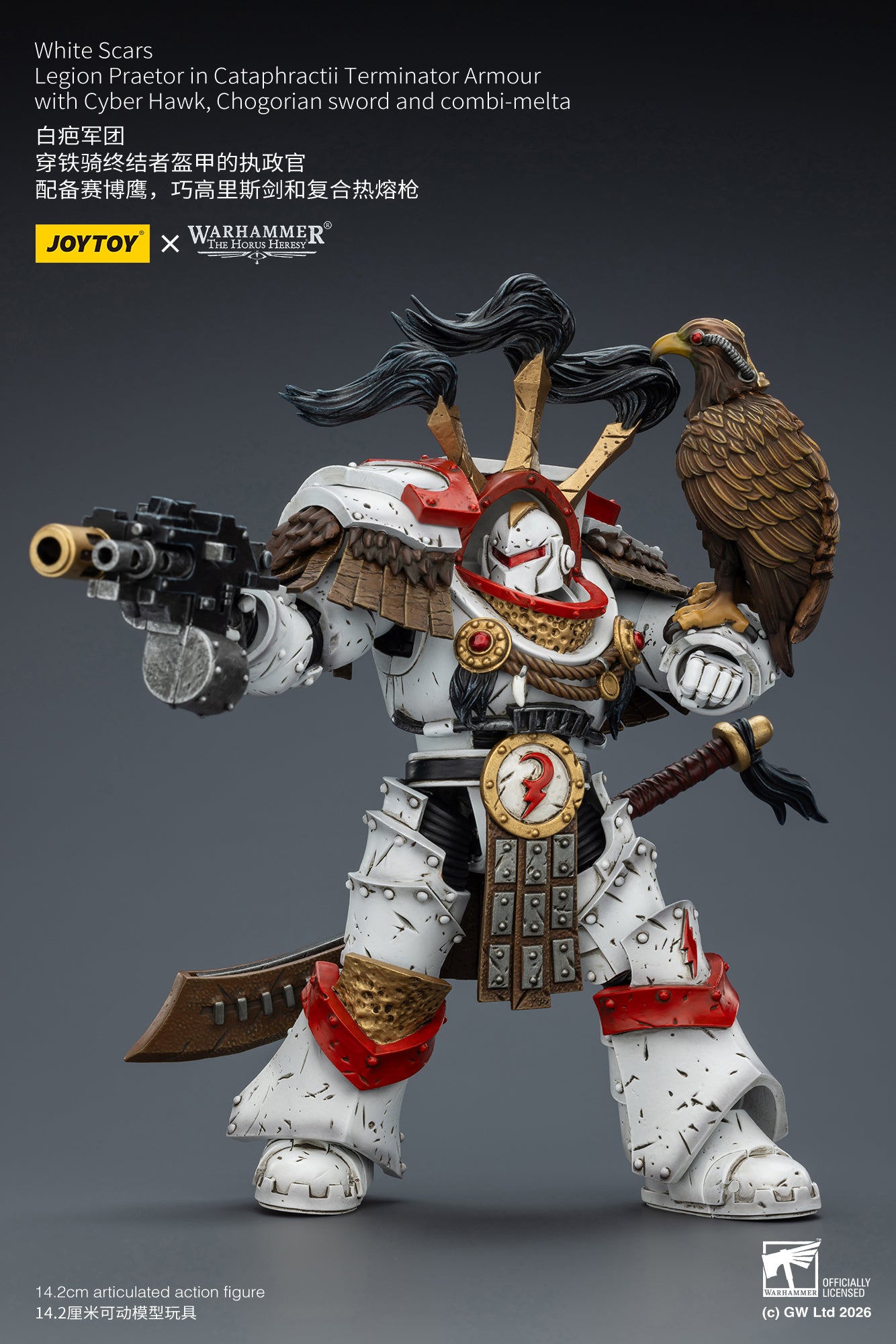 (Pre-Order) Warhammer 40k White Scars Legion Praetor in Cataphractii Terminator Armour with Cyber Hawk, Chogorian sword and combi-melta