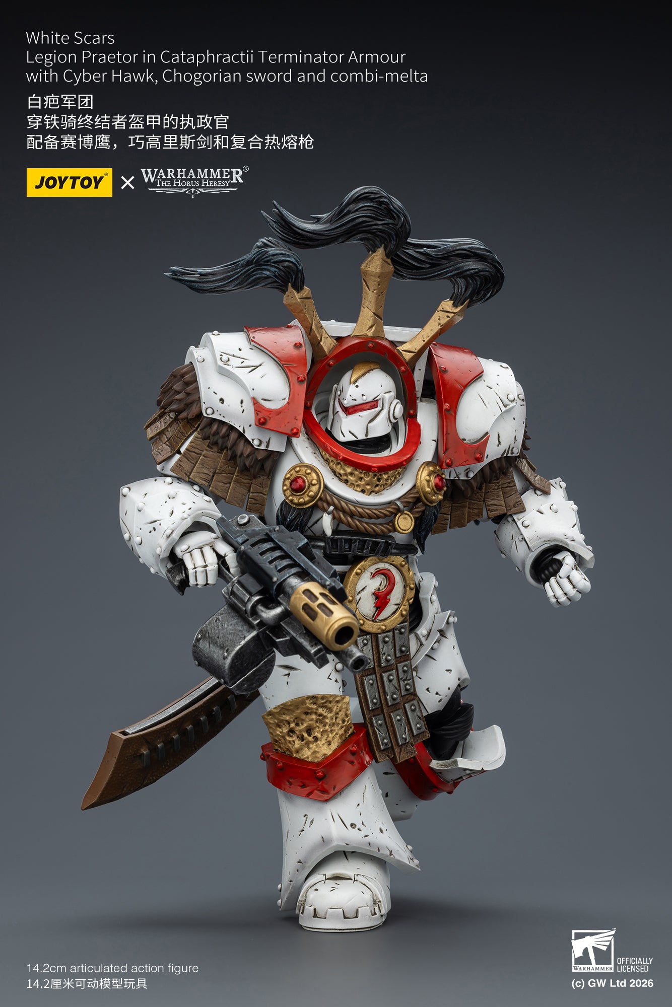 (Pre-Order) Warhammer 40k White Scars Legion Praetor in Cataphractii Terminator Armour with Cyber Hawk, Chogorian sword and combi-melta
