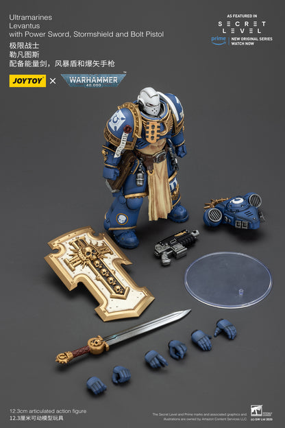 JOY TOY Warhammer 40k Ultramarines Levantus with Power Sword, Stormshield and Bolt Pistol