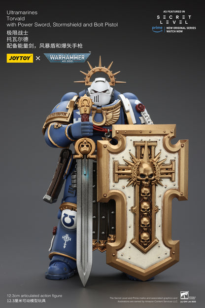 JOY TOY Warhammer 40k Ultramarines Torvald with Power Sword, Stormshield and Bolt Pistol