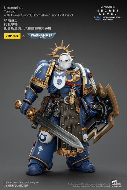 JOY TOY Warhammer 40k Ultramarines Torvald with Power Sword, Stormshield and Bolt Pistol