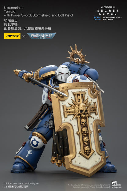 JOY TOY Warhammer 40k Ultramarines Torvald with Power Sword, Stormshield and Bolt Pistol
