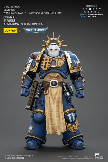 JOY TOY Warhammer 40k Ultramarines Levantus with Power Sword, Stormshield and Bolt Pistol