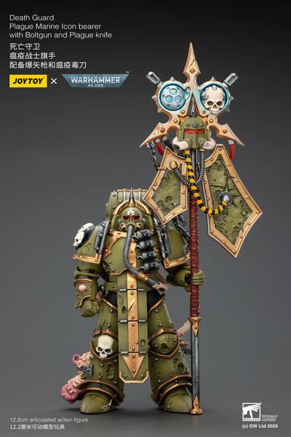 JOY TOY Warhammer 40k Death Guard Plague Marine Icon bearer with Boltgun and Plague knife