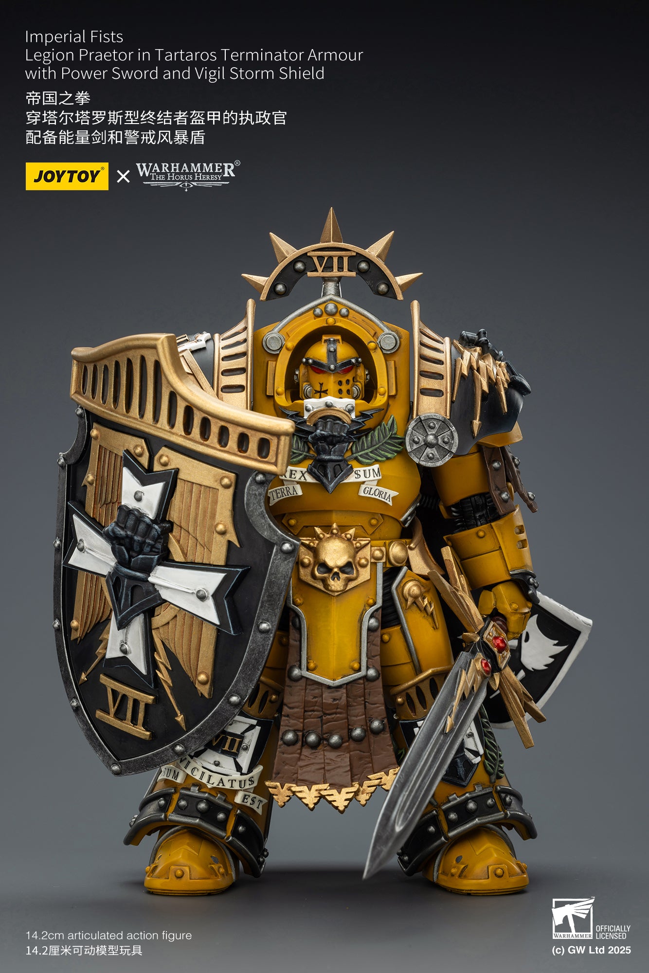(Pre-Order) JOY TOY Warhammer Imperial Fists Legion Praetor in Tartaros Terminator Armour with Power Sword and Vigil Storm Shield