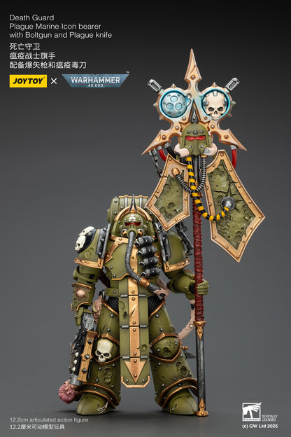 JOY TOY Warhammer 40k Death Guard Plague Marine Icon bearer with Boltgun and Plague knife