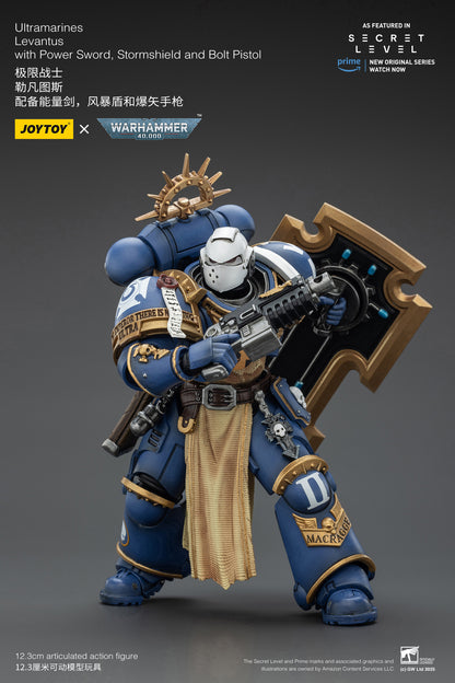 JOY TOY Warhammer 40k Ultramarines Levantus with Power Sword, Stormshield and Bolt Pistol