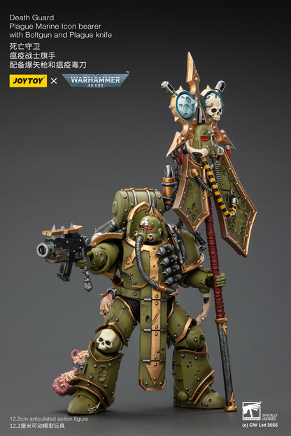 JOY TOY Warhammer 40k Death Guard Plague Marine Icon bearer with Boltgun and Plague knife