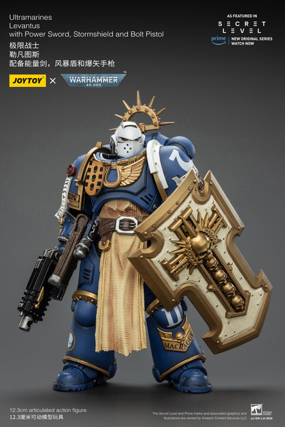 JOY TOY Warhammer 40k Ultramarines Levantus with Power Sword, Stormshield and Bolt Pistol