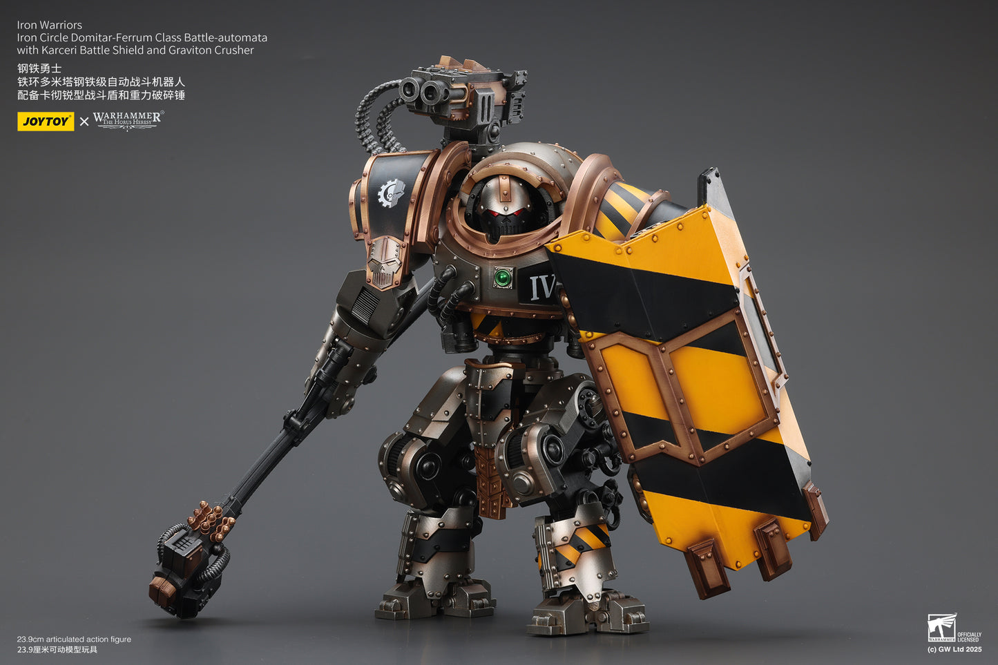 (Pre-Order) JOY TOY Warhammer The Horus Heresy Iron Warriors Iron Circle Domitar-Ferrum Class Battle-automata  with Karceri Battle Shield and Graviton Crusher