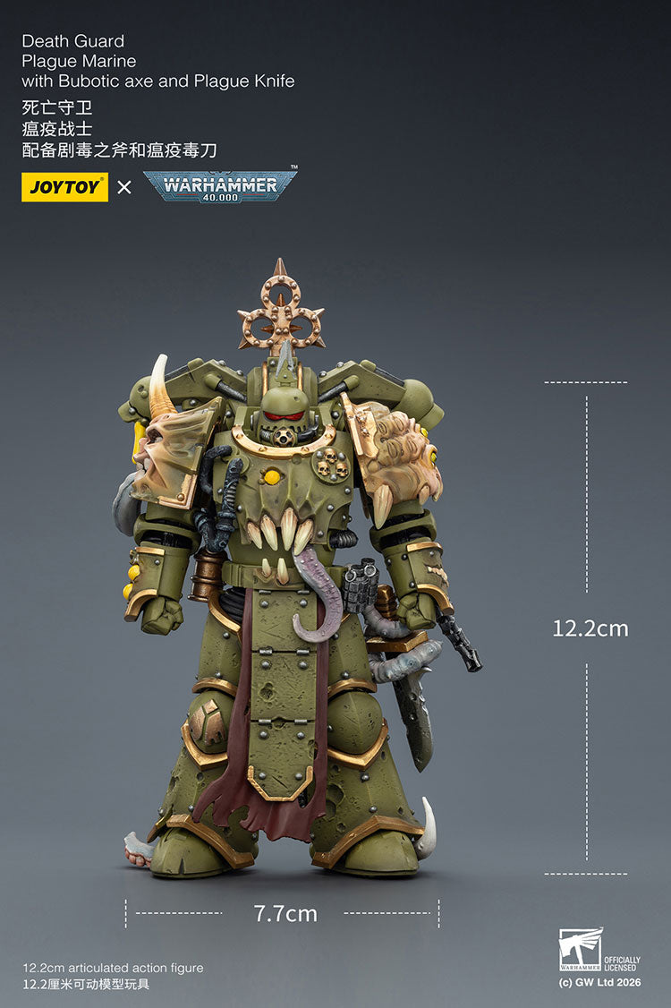 JOY TOY Warhammer 40k Death Guard Plague Marine with Bubotic axe and Plague Knife