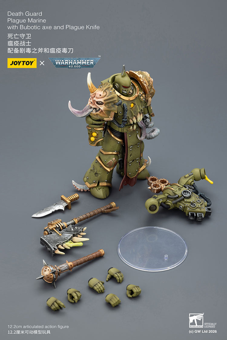JOY TOY Warhammer 40k Death Guard Plague Marine with Bubotic axe and Plague Knife