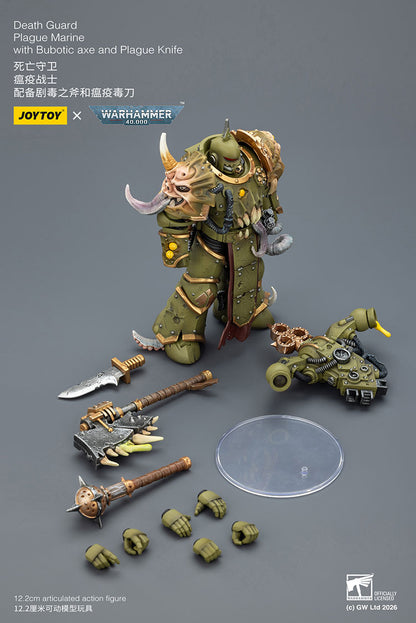 JOY TOY Warhammer 40k Death Guard Plague Marine with Bubotic axe and Plague Knife