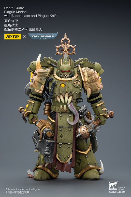 JOY TOY Warhammer 40k Death Guard Plague Marine with Bubotic axe and Plague Knife