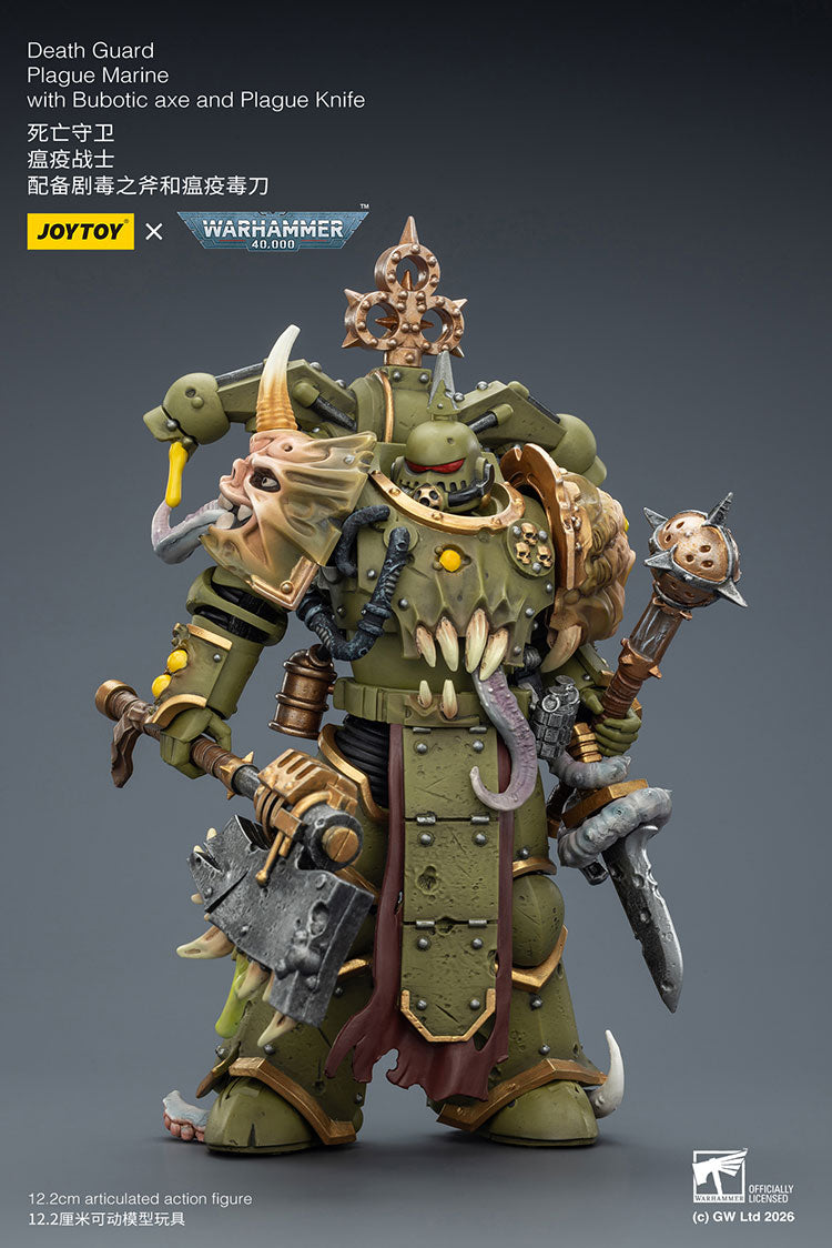 JOY TOY Warhammer 40k Death Guard Plague Marine with Bubotic axe and Plague Knife