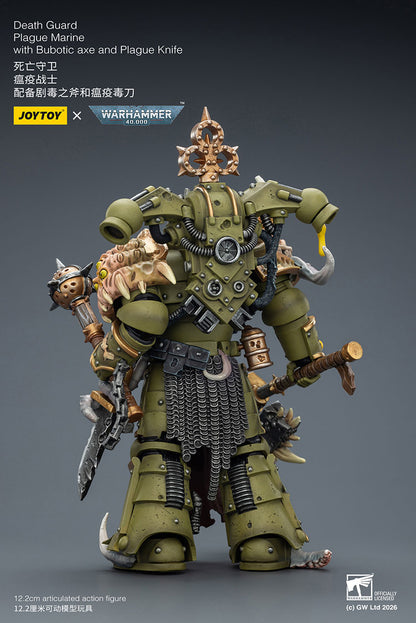 JOY TOY Warhammer 40k Death Guard Plague Marine with Bubotic axe and Plague Knife