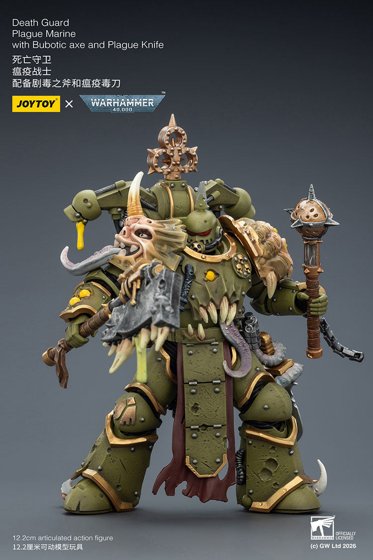 JOY TOY Warhammer 40k Death Guard Plague Marine with Bubotic axe and Plague Knife