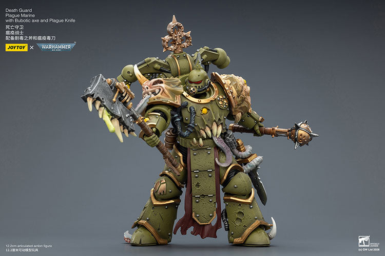 JOY TOY Warhammer 40k Death Guard Plague Marine with Bubotic axe and Plague Knife
