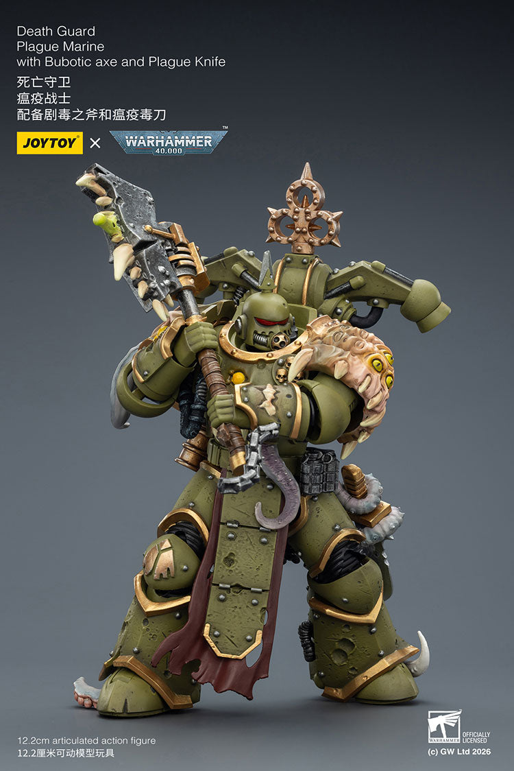 JOY TOY Warhammer 40k Death Guard Plague Marine with Bubotic axe and Plague Knife