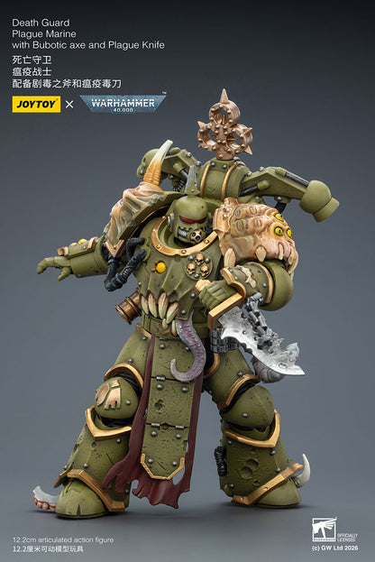 JOY TOY Warhammer 40k Death Guard Plague Marine with Bubotic axe and Plague Knife