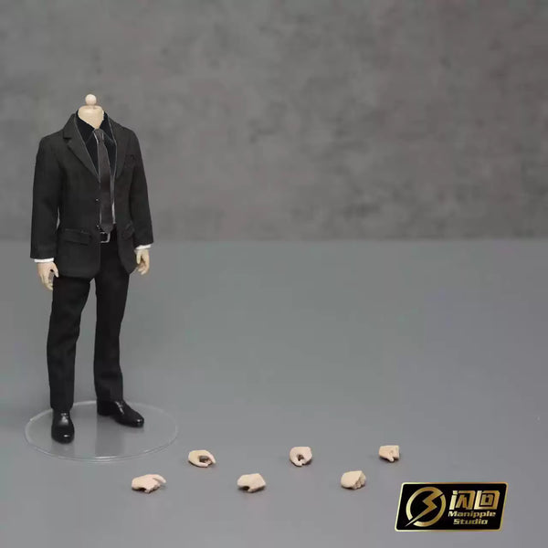 Manipple Studio Men Black Fabric Suit With 1/12 Action Figure