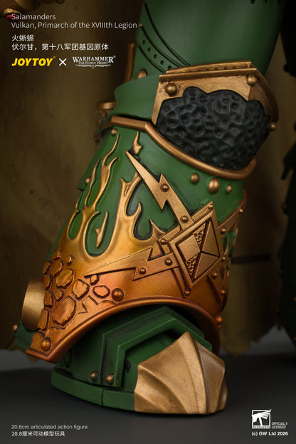 (Pre-Order) Warhammer The Horus Heresy Salamanders Vulkan, Primarch of the XVlllth Legion with Dawnbringer, The Furnace's Heart and Dragon's Breath Gauntlet