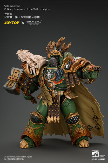 (Pre-Order) Warhammer The Horus Heresy Salamanders Vulkan, Primarch of the XVlllth Legion with Dawnbringer, The Furnace's Heart and Dragon's Breath Gauntlet