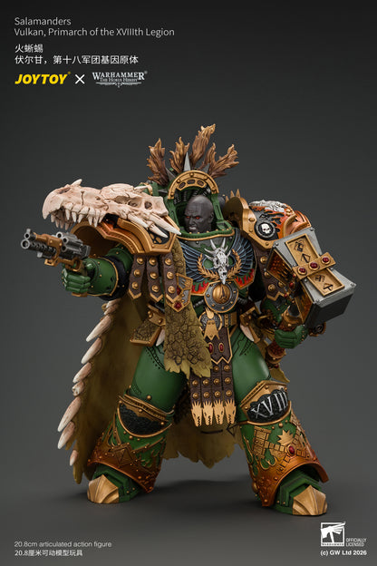 (Pre-Order) Warhammer The Horus Heresy Salamanders Vulkan, Primarch of the XVlllth Legion with Dawnbringer, The Furnace's Heart and Dragon's Breath Gauntlet