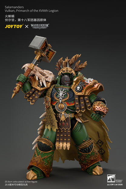 (Pre-Order) Warhammer The Horus Heresy Salamanders Vulkan, Primarch of the XVlllth Legion with Dawnbringer, The Furnace's Heart and Dragon's Breath Gauntlet