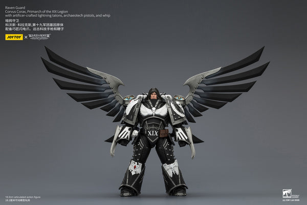Warhammer The Horus Heresy Raven Guard Corvus Corax, Primarch of the XIX Legion with artificer-crafted lightning talons, archaeotech pistols, and whip