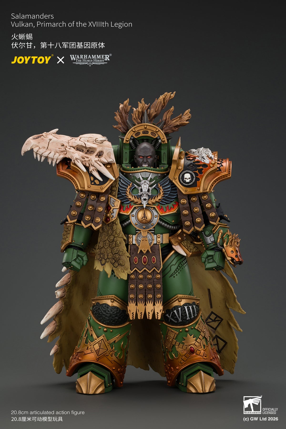 (Pre-Order) Warhammer The Horus Heresy Salamanders Vulkan, Primarch of the XVlllth Legion with Dawnbringer, The Furnace's Heart and Dragon's Breath Gauntlet