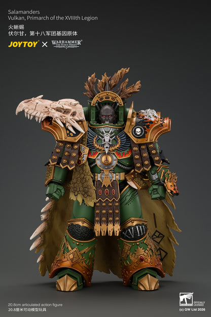 (Pre-Order) Warhammer The Horus Heresy Salamanders Vulkan, Primarch of the XVlllth Legion with Dawnbringer, The Furnace's Heart and Dragon's Breath Gauntlet