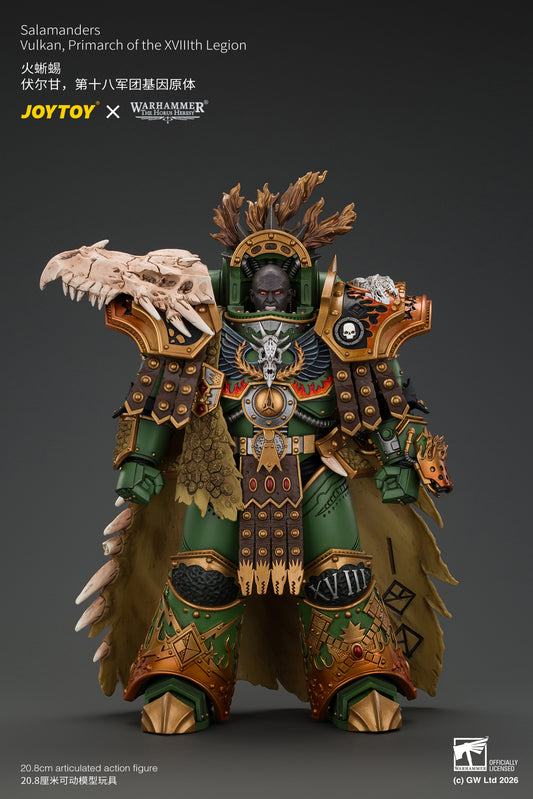 (Pre-Order) Warhammer The Horus Heresy Salamanders Vulkan, Primarch of the XVlllth Legion with Dawnbringer, The Furnace's Heart and Dragon's Breath Gauntlet