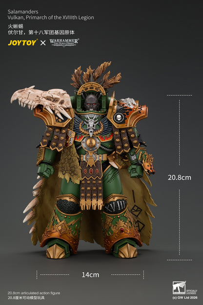 (Pre-Order) Warhammer The Horus Heresy Salamanders Vulkan, Primarch of the XVlllth Legion with Dawnbringer, The Furnace's Heart and Dragon's Breath Gauntlet