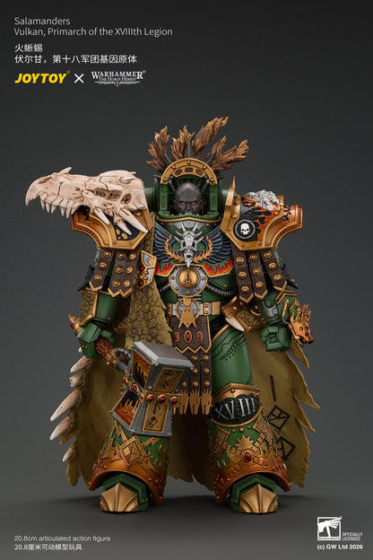 (Pre-Order) Warhammer The Horus Heresy Salamanders Vulkan, Primarch of the XVlllth Legion with Dawnbringer, The Furnace's Heart and Dragon's Breath Gauntlet