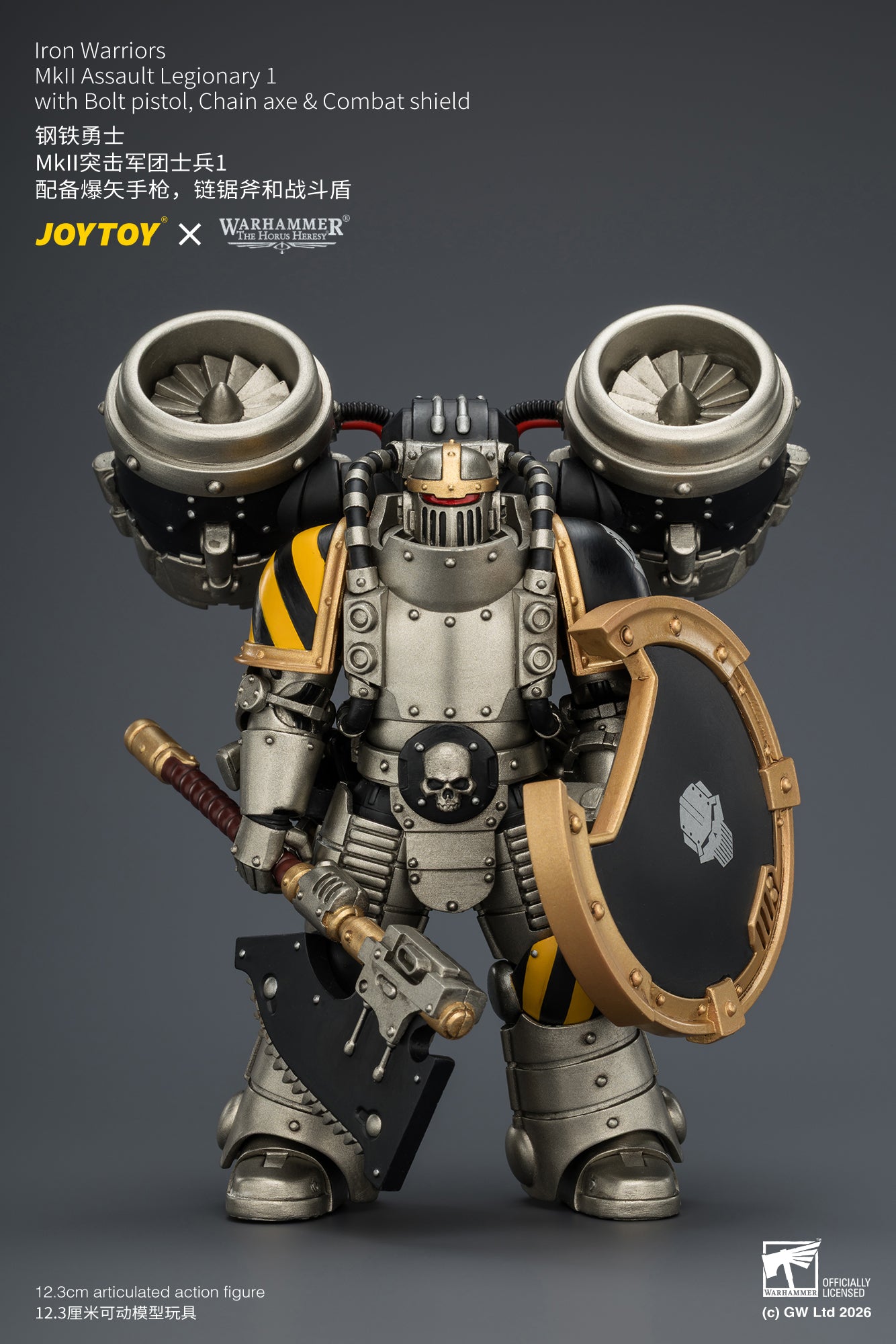 (Pre-Order) Warhammer The Horus Heresy Iron Warriors MkII Assault Legionary 1 with Bolt pistol, Chain axe & Combat shield