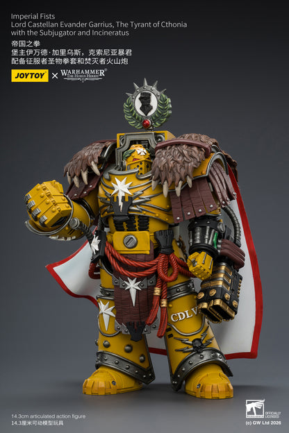 (Pre-Order) Warhammer The Horus Heresy Imperial Fists Lord Castellan Evander Garrius, The Tyrant of Cthonia with the Subjugator and Incineratus