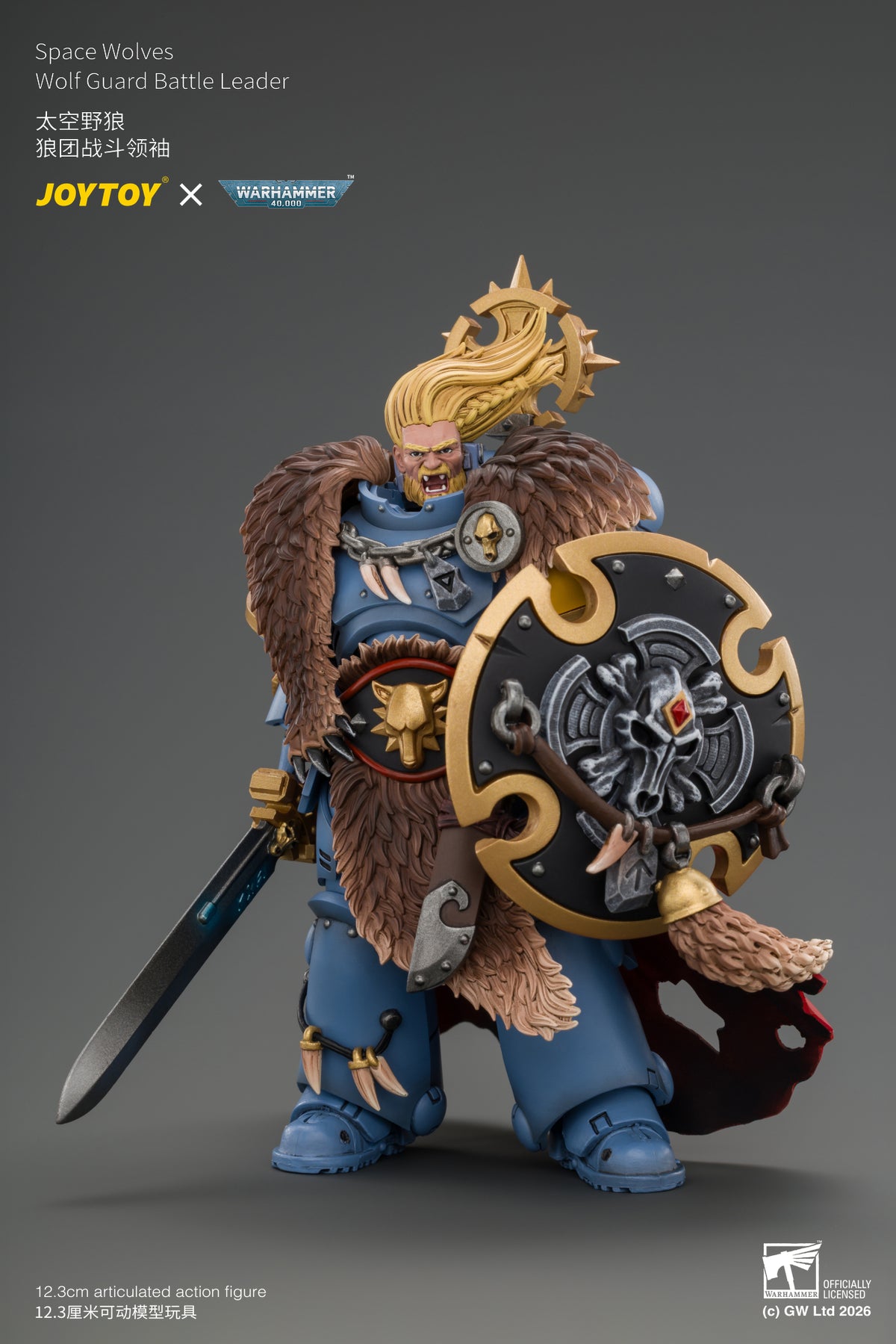 (Pre-Order) Warhammer 40k Space Wolves Wolf Guard Battle Leader with Master-crafted Power Weapon, Storm Shield, Thunder Hammer,Master-crafted Heavy Bolt Pistol, and Plasma Pistol