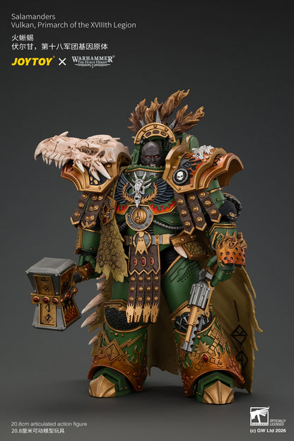 (Pre-Order) Warhammer The Horus Heresy Salamanders Vulkan, Primarch of the XVlllth Legion with Dawnbringer, The Furnace's Heart and Dragon's Breath Gauntlet