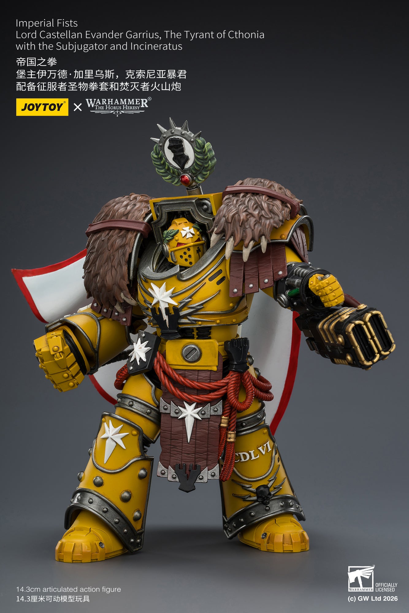 (Pre-Order) Warhammer The Horus Heresy Imperial Fists Lord Castellan Evander Garrius, The Tyrant of Cthonia with the Subjugator and Incineratus