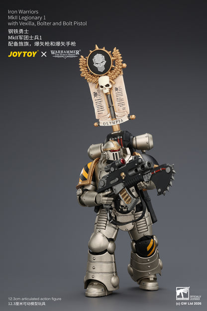 (Pre-Order) Warhammer The Horus Heresy Iron Warriors MkII Legionary 1 with Vexilla, Bolter and Bolt Pistol