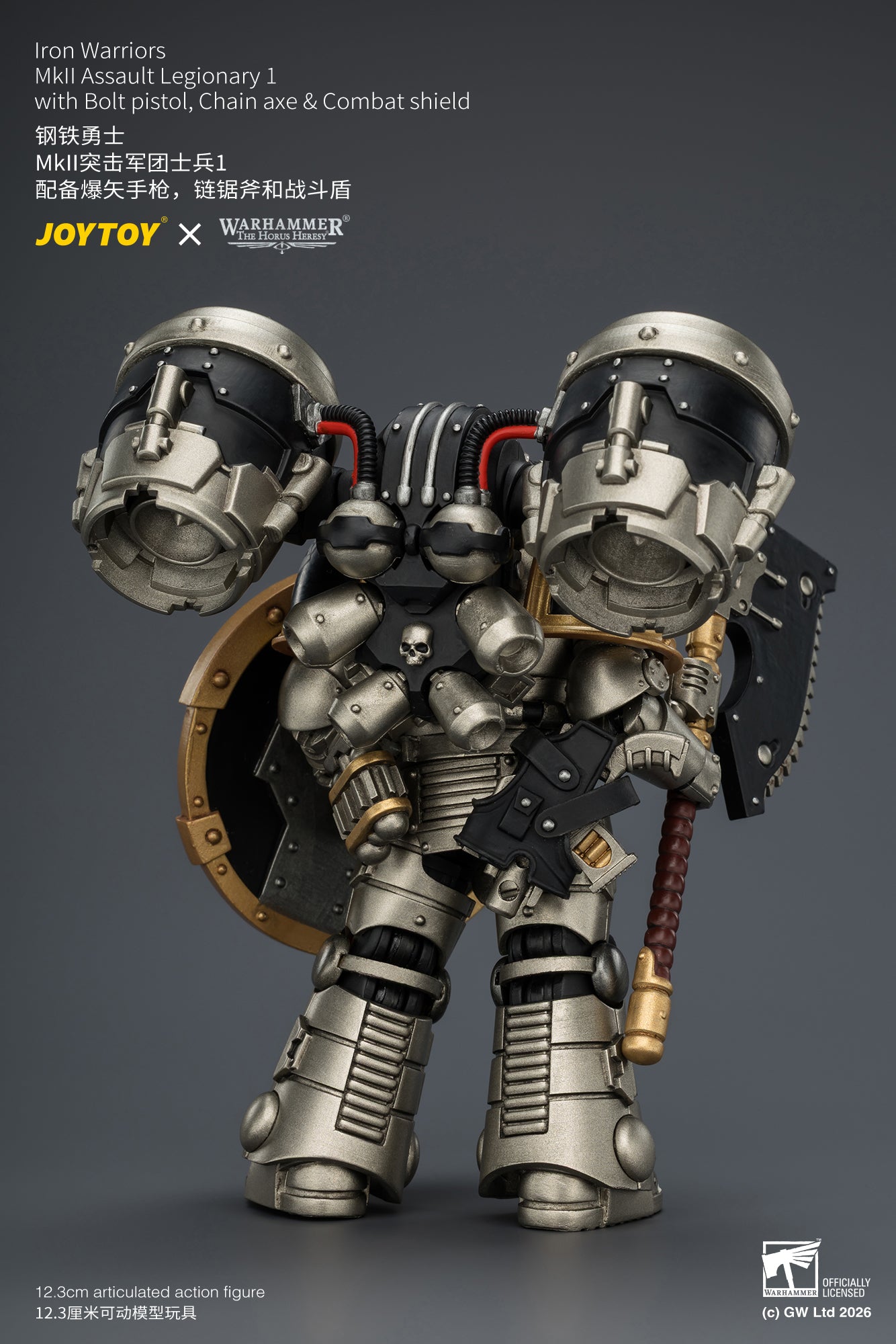(Pre-Order) Warhammer The Horus Heresy Iron Warriors MkII Assault Legionary 1 with Bolt pistol, Chain axe & Combat shield