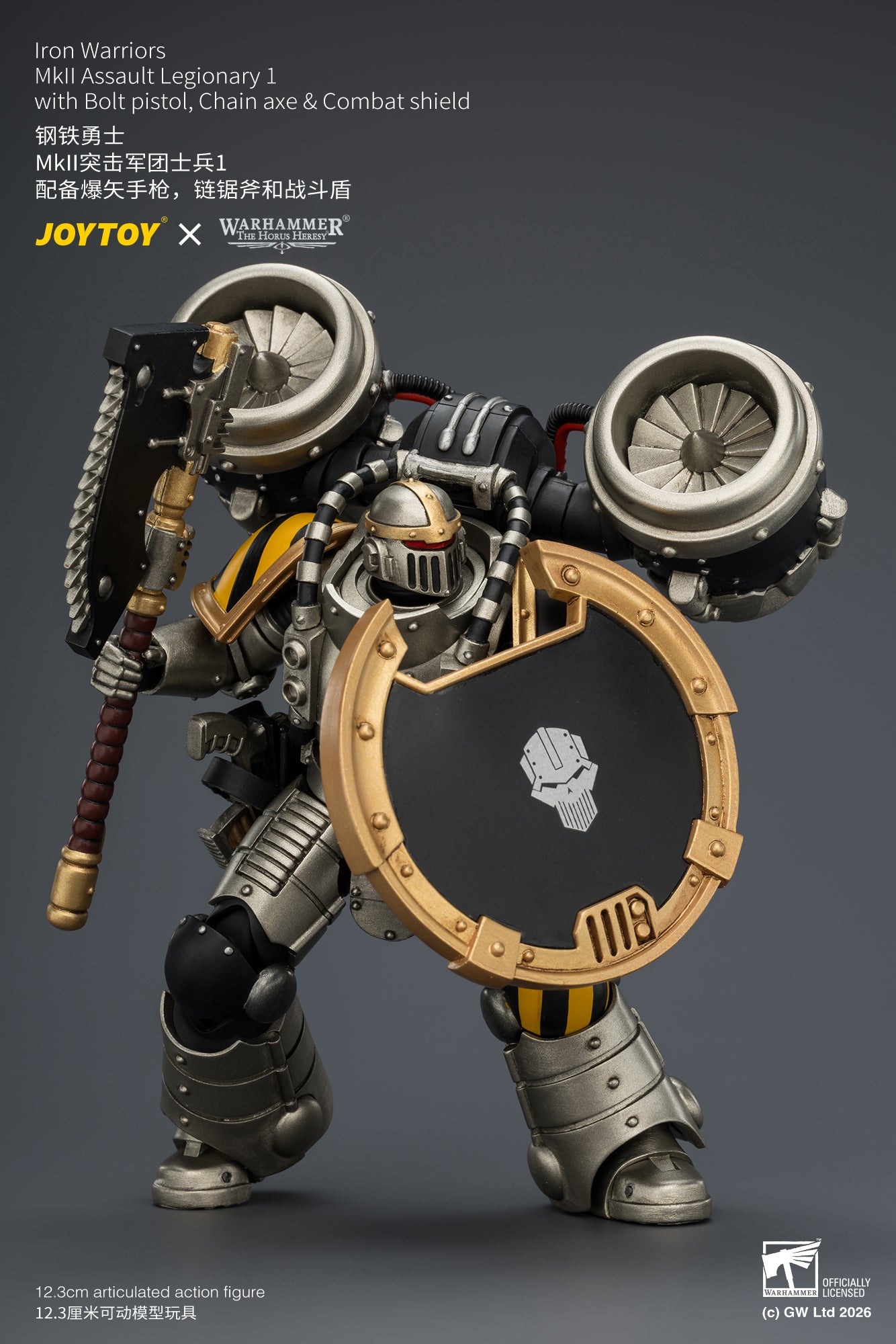 (Pre-Order) Warhammer The Horus Heresy Iron Warriors MkII Assault Legionary 1 with Bolt pistol, Chain axe & Combat shield