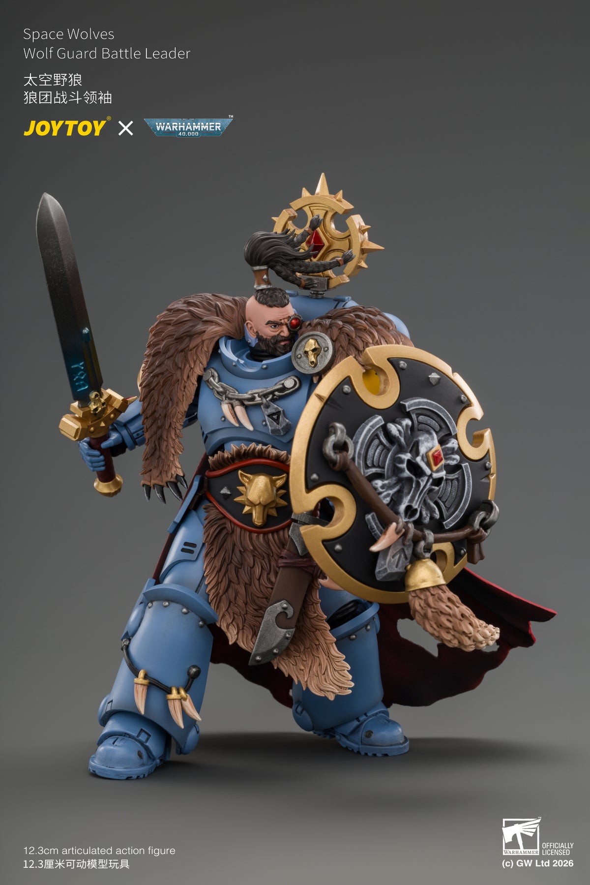 (Pre-Order) Warhammer 40k Space Wolves Wolf Guard Battle Leader with Master-crafted Power Weapon, Storm Shield, Thunder Hammer,Master-crafted Heavy Bolt Pistol, and Plasma Pistol