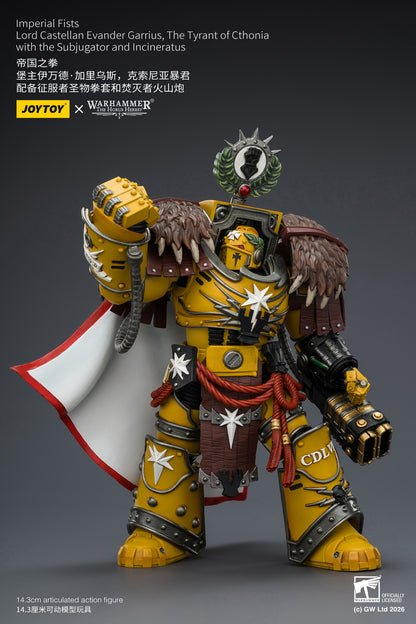 (Pre-Order) Warhammer The Horus Heresy Imperial Fists Lord Castellan Evander Garrius, The Tyrant of Cthonia with the Subjugator and Incineratus